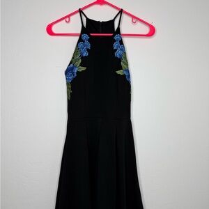 B Darlin Black Dress with Blue and Green Embroidery